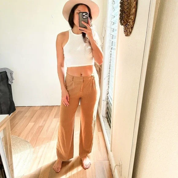 12th Tribe Little Secrets Mocha Linen Trousers Size Large - Picture 5 of 15